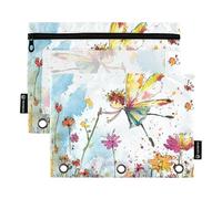 Foiosoh Confezione da 2 astucci per matite con piccoli elfi e fiori, per raccoglitori a 3 anelli, grande capacità, trasparenti, per scuola, ufficio, forniture universitarie