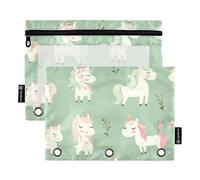 Foiosoh Confezione da 2 astucci portamatite, con finestrella trasparente, per riporre materiale scolastico, colore: verde chiaro, con grazioso unicorni