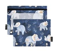 Foiosoh Confezione da 2 astucci portatili con 3 anelli a forma di elefante, con finestra trasparente, per scuola, ufficio, università