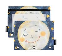 Foiosoh Confezione da 2 astucci portatili con 3 anelli Happy Moon e Star, con finestra trasparente per riporre materiale scolastico