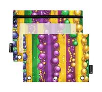 Foiosoh Confezione da 2 astucci trasparenti con 3 anelli, motivo carnevale viola e giallo, grande capacità, con cerniera, per la scuola, utensili da scrittura, forniture per la conservazione