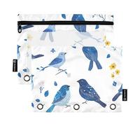 Foiosoh Confezione da 2 eleganti tasche bianche per penne indaco, 3 raccoglitori ad anelli portatili, tasche per penne con cerniera e finestra trasparente per riporre gli oggetti scolastici