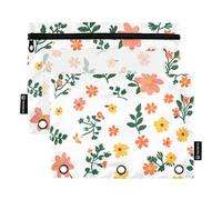 Foiosoh Confezione da 2 fiori arancioni e gialli 3 anelli astuccio per matite di grande capacità con cerniera liscia raccoglitore sacchetti per matite per la conservazione di forniture scolastiche