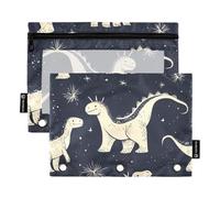 Foiosoh Confezione da 2 sacchetti per matite con dinosauri felici con 3 anelli di grande capacità trasparente per riporre gli oggetti scolastici