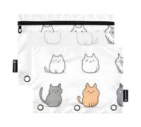 Foiosoh Confezione da 2 sacchetti trasparenti con cerniera per organizer da ufficio con motivo animali carini bianchi e grigi