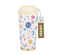 Foiosoh Coriandoli lune, puntini, stelle, bicchieri da caffè per le donne con coperchio per andare tazza da caffè in acciaio inox per caldo e freddo 500 ml a prova di perdite