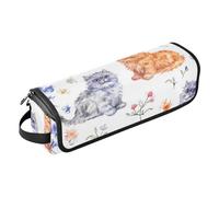 Foiosoh Custodia da viaggio 2 in 1 per ferro arricciacapelli e tappetino resistente al calore con cerniera, custodia da viaggio per piastre, piastre, ferri arricciacapelli, gatti Selkirk Rex, bianco