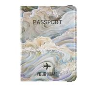 Foiosoh custom Leather Passport Holders Personalized Waterproof Passport Wallet for Women Girl Cute Passport Book Travel Essentials Sea Waves Watercolor Illustration