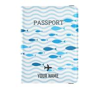 Foiosoh custom PU Leather Passport Card Holder Cover Combo Personalized Ultra Slim Wallet Passport Holder for Women Girl Document Organizer Holder Accessories Travel Essentials Hawaiian Fish Wave