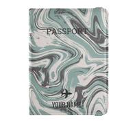 Foiosoh custom PU Leather Passport Holder Covers Case Personalized Lightweight Wallet Passport Holder for Women Men Family Cute Passport Book Travel Green Wave