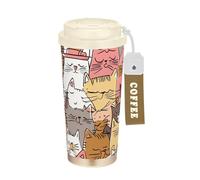 Foiosoh Divertenti cartoni animati gatti bicchieri da viaggio per caffè con coperchi Togo tazza da caffè in acciaio inox isolato tazze da caffè per bevande calde fredde 17 once a prova di perdite