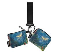 Foiosoh Firefly and Night - Portafogli da donna con cinturino da polso, sottile, portatile, con cinturino da polso, confezione da 2, colore: blu scuro, Lucciola e notte blu scuro, 1 size, moderno