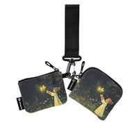 Foiosoh Firefly Lighting and Summer Night - Portafoglio da donna con portamonete, sottile, rimovibile, con cerniera, tasca portamonete per signore e ragazze, confezione da 2, Illuminazione Firefly e