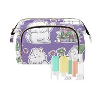Foiosoh Gatto Bianco Elegante Borsa da toilette Capacità Portatile Borsa per cosmetici da Viaggio Portafoglio da Donna per Trucco Viaggi, Gatti Angora Viola, Taglia unica, Cartone animato, Angora