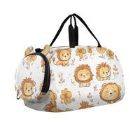 Foiosoh Happy Cute Lion White - Borsone da palestra con scomparto per scarpe, grande capacità, per il fine settimana, per viaggi, sport, fitness e allenamento
