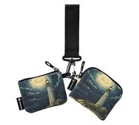 Foiosoh Lighthouse Seaside - Portafoglio portamonete da donna, sottile, staccabile, organizer per carte con portachiavi, per uomini e donne, confezione da 2, Faro al mare, 1 size, moderno