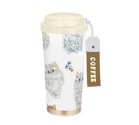 Foiosoh Lively Selkirk Rex Cats - Bicchieri da caffè da donna con coperchio, in acciaio inox, termici, per caldo e freddo, 500 ml, a prova di perdite