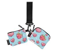 Foiosoh Love and Strawberries - Portafoglio da donna con portamonete, minimalista, con cerniera, tasca portamonete, per lavoro, viaggi, confezione da 2, Amore e fragole blu, 1 size, moderno