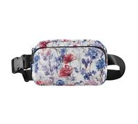 Foiosoh Marsupio a tracolla con fiori primaverili, colore bianco iris, alla moda, per donne, uomini, adolescenti, mini borsa sportiva a tracolla con tracolla regolabile, per viaggi, shopping, corsa