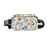 Foiosoh Marsupio a tracolla con piccoli fiori gialli e blu elegante per uomo donna mini borsa a tracolla per passaporto con tracolla regolabile per viaggi, shopping, corsa, piccoli fiori gialli e blu