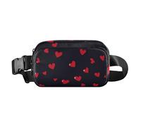 Foiosoh Marsupio a tracolla per uomo e donna, mini borsa a tracolla per passaporto con tracolla regolabile, per viaggi, palestra, lavoro, Cuore d'amore rosso e nero, 1 size