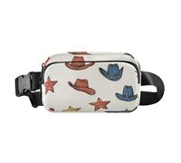 Foiosoh Marsupio con cappelli da mucca e stelle, rosso, carino, per donne e uomini, resistente all'acqua, accessorio da viaggio con cinghia regolabile, per viaggi, shopping, corsa, cappelli mucca e
