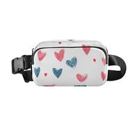 Foiosoh Marsupio con cuori blu e pesca, per donne, uomini, adolescenti, impermeabile, con cinghia regolabile, per viaggi, palestra, lavoro, Love Hearts blu e pesca, 1 size