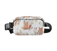 Foiosoh Marsupio da uomo e da donna, con grazioso motivo floreale di volpi, resistente all'acqua, con cinghia regolabile, per viaggi, shopping, corsa, Cute Foxes Fiore bianco, 1 size