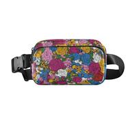 Foiosoh Marsupio da uomo e donna con motivo floreale estivo con rose, colorato, alla moda, resistente all'acqua, con cinghia regolabile, per allenamento, corsa, escursionismo, rosa Estate fiore caldo