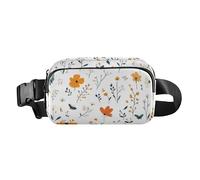 Foiosoh Marsupio rustico, con piccoli fiori, bianco, elegante, per donne, uomini, adolescenti, mini borsa a tracolla con tracolla regolabile, per ciclismo, escursionismo, palestra, Motivo rustico con