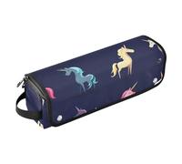 Foiosoh Organizzatore per strumenti per capelli 2 in 1 con cuscinetto resistente al calore, organizer portatile per arricciacapelli, piastra per capelli piatti, unicorni magici, blu navy