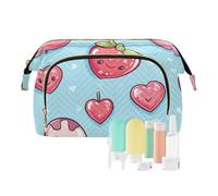 Foiosoh Pampas Casino Style Nero Cosmetici Borse Cerniera Viaggio Cosmetici Borsa Per Le Donne Cambiare Borsa per Cosmetici Da Viaggio, Amore e fragole blu, 1 size, Cartoni