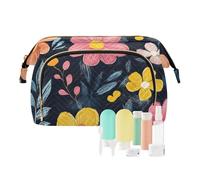 Foiosoh Pampas Casino Style Nero Cosmetici Borse Cerniera Viaggio Cosmetici Borsa Per Le Donne Cambiare Borsa per Cosmetici Da Viaggio, Fiori Pesca e Giallo, Taglia unica, Cartoni