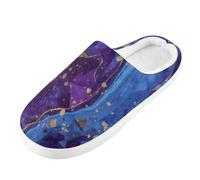 Foiosoh Pantofole da uomo e da donna, in memory foam, per interni ed esterni, calde, per camera da letto, Marmo Viola e Blu Con Triangoli Oro, 12-13 Women/10-11 Wide Men