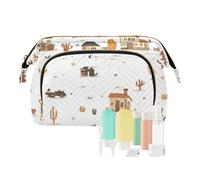 Foiosoh Piccola borsa per cosmetici a forma di mucca della città occidentale impermeabile, grande borsa per il trucco, Piccola mucca della città occidentale, 1 size, Cartoni