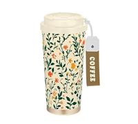 Foiosoh Piccoli fiori rustici verdi e beige bicchieri da caffè per le donne con coperchio tazza da caffè Togo tazza da caffè in acciaio inox per auto per bevande calde fredde 17 once a prova di