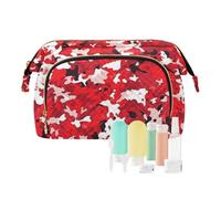 Foiosoh Piccolo Western Town Mucca Cosmetici Bag Impermeabile Grande Make Up Bag Gioielli per Trucco Mimetico Rosso e Bianco, Taglia unica, Cartone animato, Mimetico rosso e bianco mimetico, 1 size,