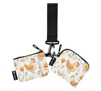 Foiosoh Portafoglio doppio da donna con fiori e uova di gallina stile cartone animato bianco porta carte di credito carino e alla moda con tasca con cerniera per signore ragazze 2 pezzi, fiore uovo di