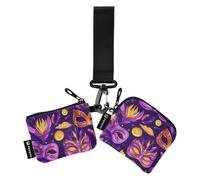 Foiosoh Portamonete con maschere di carnevale viola, doppio portamonete porta carte di credito, portamonete carino alla moda con portachiavi, per donne e uomini, 2 pezzi, Moneta maschere di carnevale