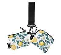 Foiosoh Portamonete da donna ad acquerello con limone e fiori, porta carte di credito, sottile, piatto, con tasca con cerniera, per signore e ragazze, 2 pezzi, Acquerello, limone, e, fiori, 1 size