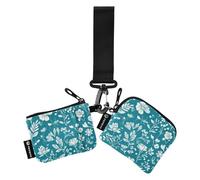 Foiosoh Portamonete doppio porta carte di credito con fiori, farfalle, api, color foglia di tè, grazioso portafoglio alla moda con cinturino da polso, per signore e ragazze, 2 pezzi, fiori Farfalle