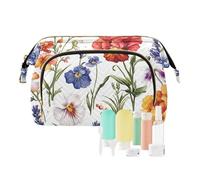 Foiosoh Primavera Fiori Iris Bianco Cosmetic Bag Zipper Bagno Storage Bag Donna Portamonete per Trucco, bellissimo bianco lavanda, 1 size, Cartoni