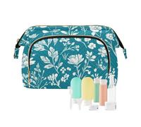 Foiosoh Primavera Fiori Iris Bianco Cosmetic Bag Zipper Bagno Storage Bag Donna Portamonete per Trucco, fiori Farfalle api Teal, 1 size, Cartoni