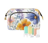 Foiosoh Primavera Fiori Iris Bianco Cosmetic Bag Zipper Bagno Storage Bag Donna Portamonete per Trucco, primavera Fiori viola e bianco, 1 size, Cartoni