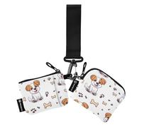 Foiosoh Puppies and Bones - Porta carte da visita portatile, con portachiavi, per donne e uomini, confezione da 2, colore: bianco, Cuccioli e Ossa bianche, 1 size, moderno