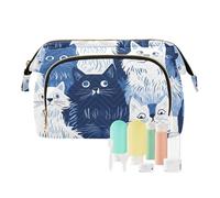 Foiosoh Quadrati Bianco Arancione Borsa Cosmetica Cerniera Trucco Organizer Bag Change Purse per i Viaggi Cosmetici, Gatti divertenti blu navy, 1 size, Cartone animato