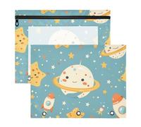 Foiosoh Raccoglitore con cerniere lisce, portapenne, per lettere formato A4, confezione da 2, materiale scolastico per studenti, pianeta stella