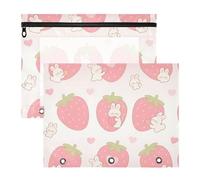 Foiosoh Sacchetti per raccoglitori con cerniera, perforatore a 3 fori per raccoglitori a 3 anelli, confezione da 2 articoli per la scuola per insegnanti, fragola e coniglio