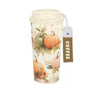 Foiosoh Safari Pumkin - Bicchieri da caffè da viaggio in stile vintage beige con coperchio, tazza da viaggio in acciaio inox, tazze termiche per caffè caldo e freddo, 500 ml
