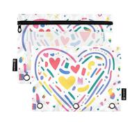 Foiosoh Set di 2 astucci per matite colorate leggere con cerniera per 3 anelli, per scuola, ufficio, università, Motivo Cuore Arcobaleno, 1 size, Moderno/aderente